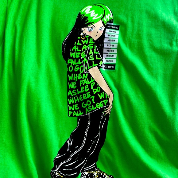 Billie Eilish 2019 Official Green Anime Tee - Picture 1 of 2